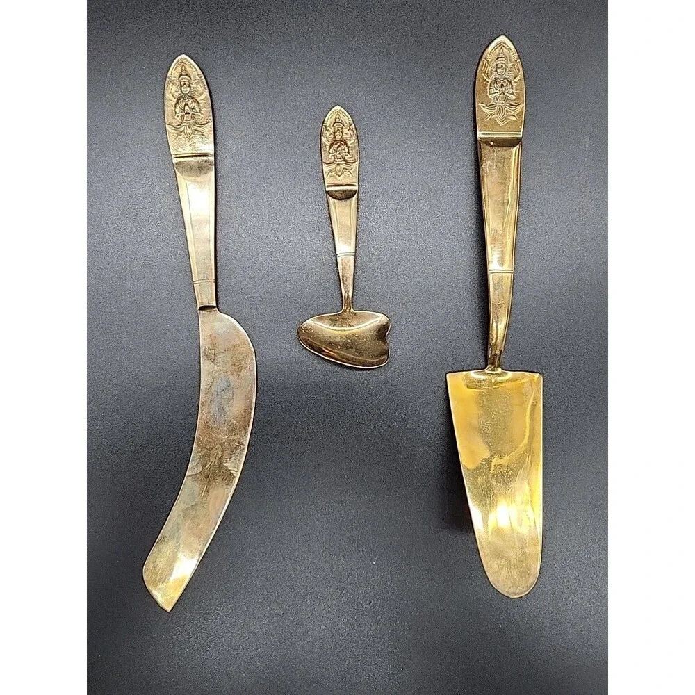 Vtg Thailapidary Buddha 19 Pcs Bronze Goddess Serving Set
